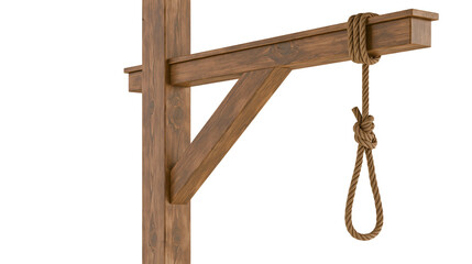Wooden gallows structure with a hanging rope noose © Alex