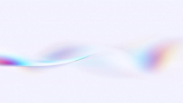Soft blurred holographic wave with iridescent colors flowing on a light gray background, seamless loop, 3d rendered animation