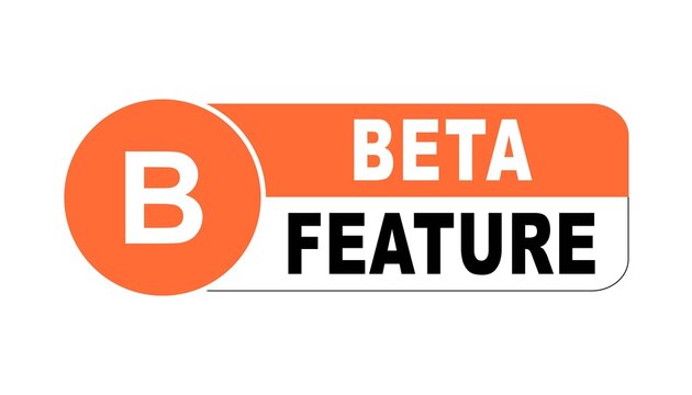 Beta feature badge design icon isolated on white background. B letter on orange circle with two tone text on the right.