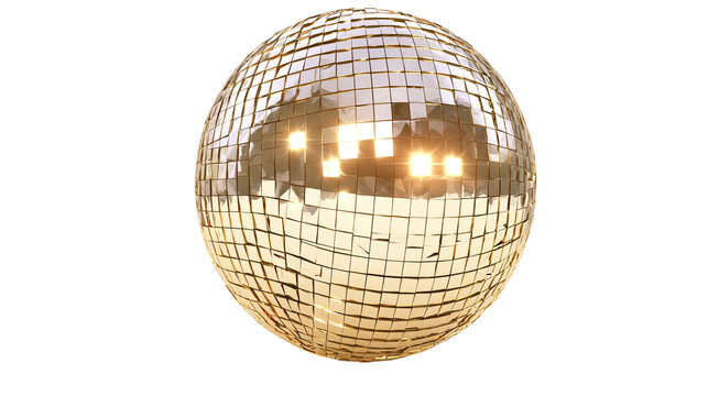 Shiny golden disco ball with reflective square mirror tiles