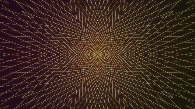 A mesmerizing golden geometric tunnel background loop with hypnotic lines and symmetrical abstract shapes creating a futuristic depth effect