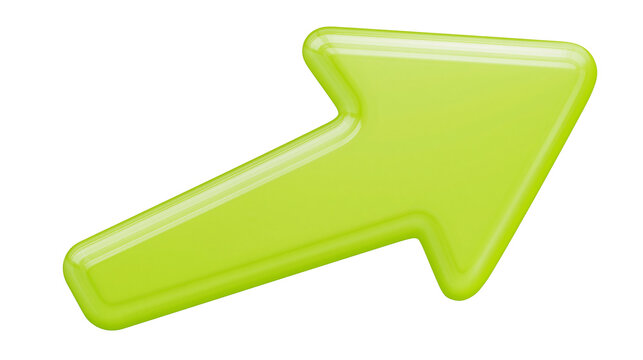 Glossy lime green plastic arrow pointing diagonally upwards to the right