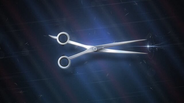 Barber Scissors Snapping Sharp Steel Blades Cutting Hair Salon Concept Animation