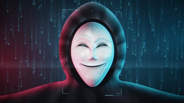 Hacker with Anonymous Mask Glitch Digital Security Threat Animation