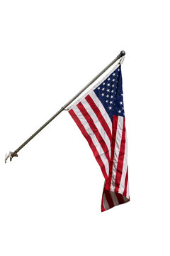 american flag hung on a pole at 45 degree angle Isolated on transparent background&nbsp;