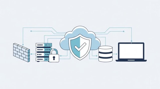 Cloud computing security concept animation with server and database
