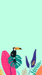Colorful tropical bird iPhone wallpaper, green design © Rawpixel.com