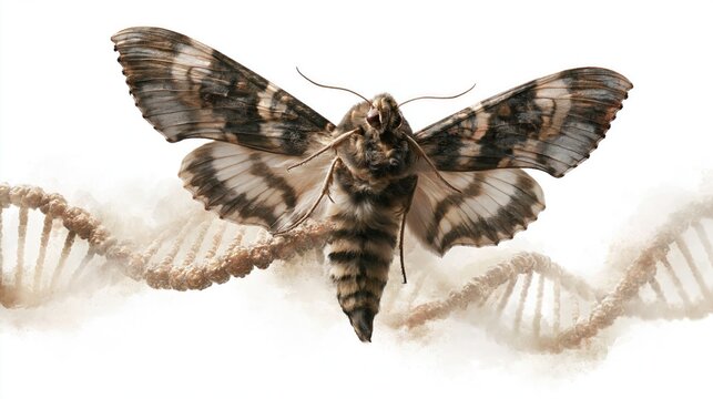 Growth and Innovation in Genetics Featuring Moth with DNA Double Helix Structure