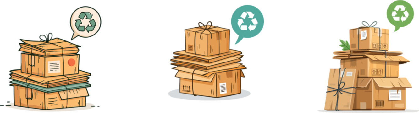 A stack of flattened cardboard boxes is neatly tied with string, ready for recycling, symbolizing sustainable waste management