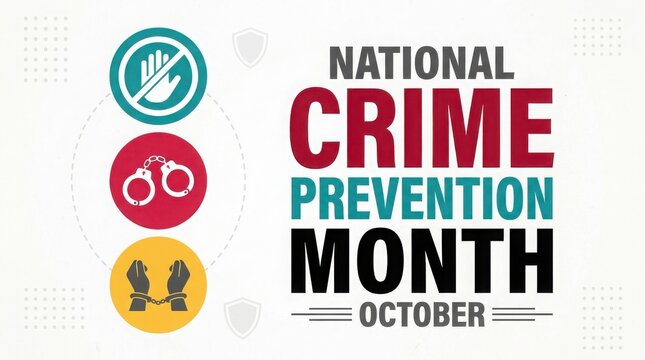 National crime prevention month in october with icons isolated on white background