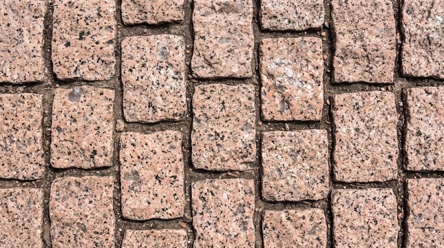 Top down view of Andes pink granite street setts paving texture background