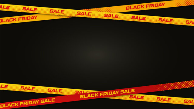 Black Friday Sale Banner with Red and Yellow Ribbons on Black Background