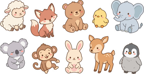 Fototapeta premium Cute cartoon animals collection