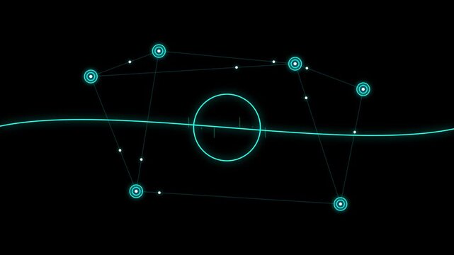 Futuristic digital network interface HUD element with glowing nodes and connecting lines