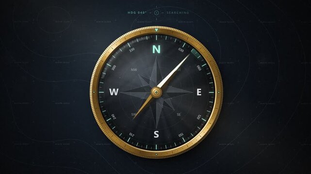 Golden compass needle searching and locking onto north direction loop animation