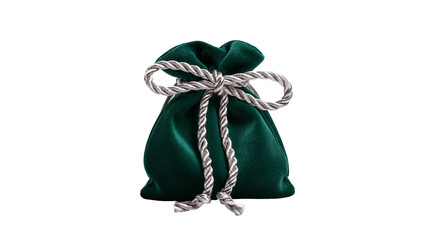 Dark green velvet drawstring pouch with a silver twisted rope cord tie © Matthias