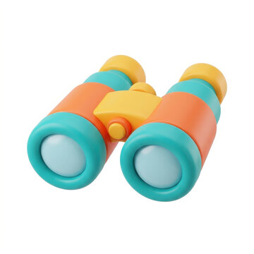 3D render of teal and orange binoculars, exploration and bird watching concept