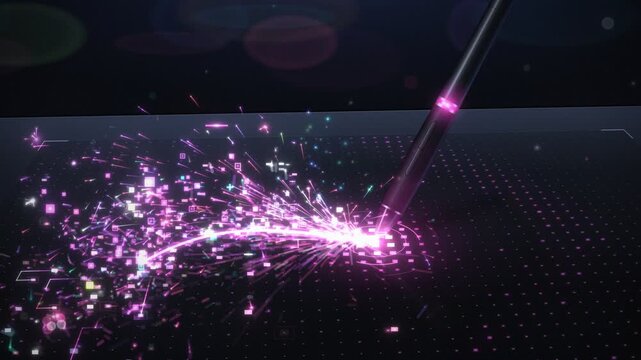 digital stylus pen drawing glowing neon interface futuristic concept animation loop