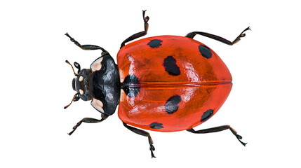 Seven-spotted ladybug with bright red elytra and black spots © Anouk