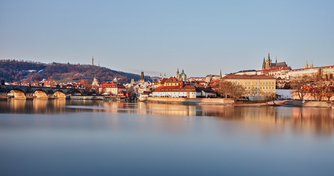 Prague Castle and Mala Strana reflected in the Vltava River