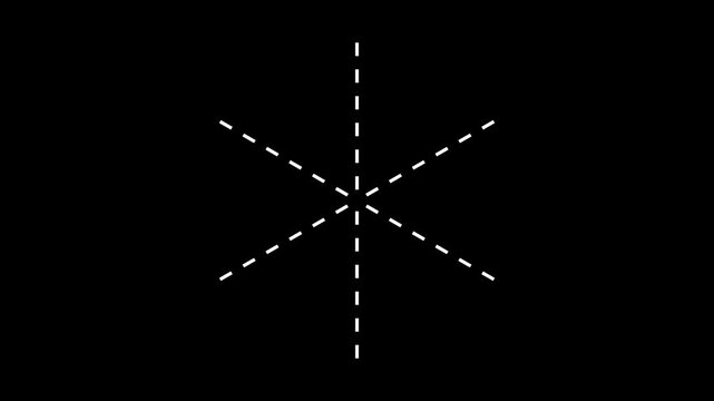 Six white dashed lines extend outward from a central point, forming a symmetrical directional graphic on a transparent background.