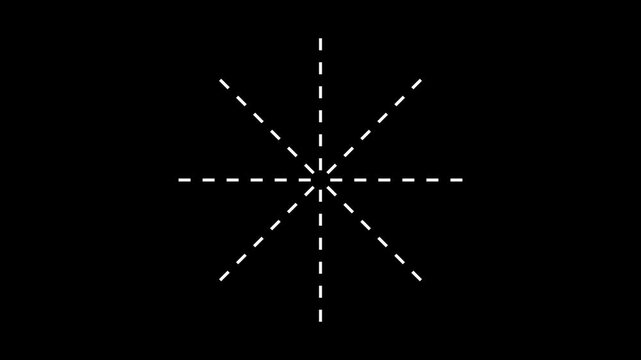Eight white dashed lines extend outward from a central point, forming a symmetrical directional graphic on a transparent background.