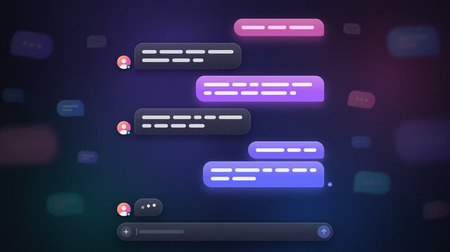 Modern messaging chat interface bubbles appearing with typing indicators and voice notes seamless loop