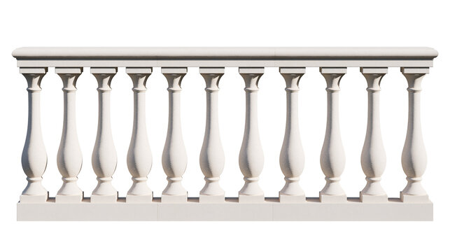 White stone balustrade with classic architectural columns and handrail