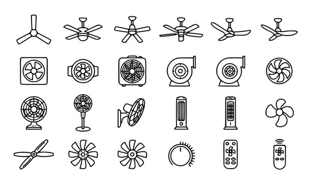 Ceiling Fans and Propellers Vector Line Icons Set