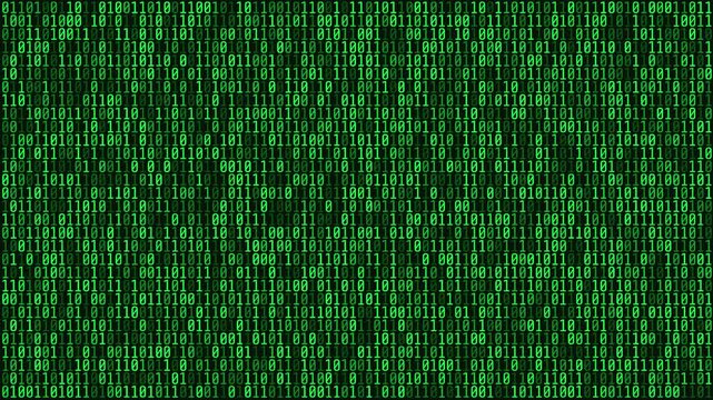 Glowing green cyber binary code data hacker abstract background, seamless loop background animation