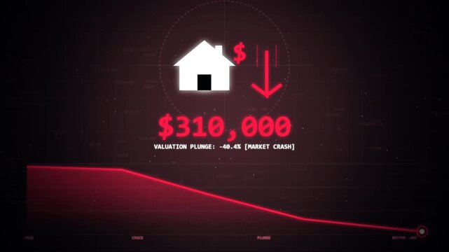 House interest rate graphic showing housing market crash and decline. 4k
