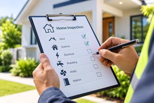 Home inspection checklist for real estate sale with professional examining document.