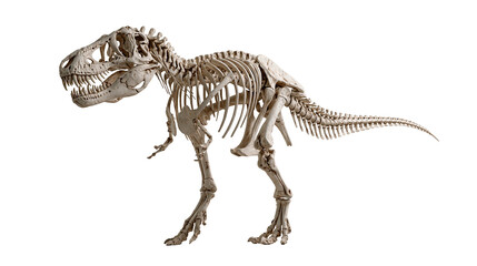 Tyrannosaurus rex dinosaur skeleton fossil with sharp teeth and long tail © Uxia