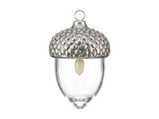 Decorative silver and glass acorn ornament for seasonal holiday home decor on transparent background © ieps