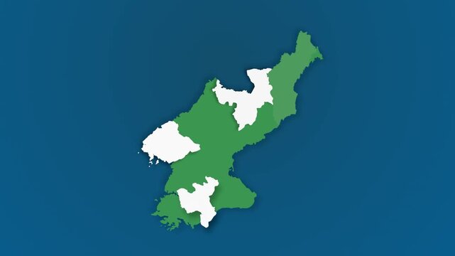 North Korea Map Animation Highlighting Provinces and Boundaries