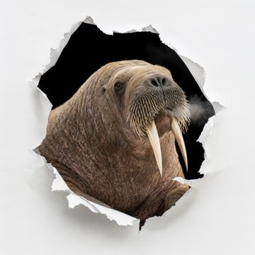 Close up of walrus head snorting air