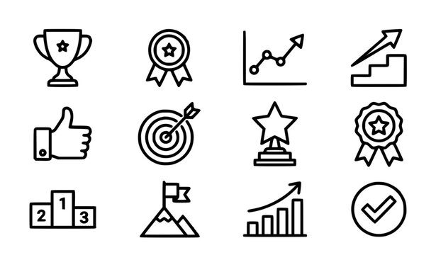 ess Award Growth and Thumbs Up Editable Outline Icons Set