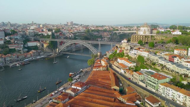 Porto's Riverside Skyline with Dom Luis I Bridge from Above
