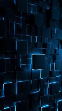Futuristic Abstract Geometric Cube Pattern with Blue Glowing Light