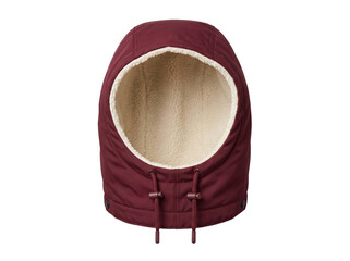 Burgundy winter hood with soft cream sherpa lining and adjustable drawstring cord toggles © ieps