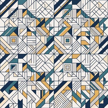 Abstract Geometric Seamless Pattern with Modern Linear Shapes