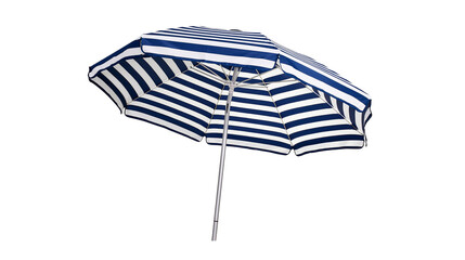 Blue and white striped beach umbrella with silver metal pole © Elodie
