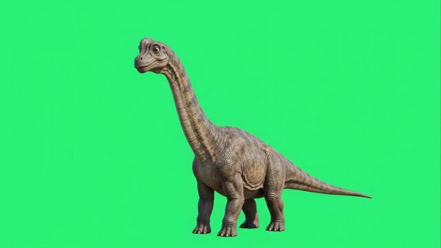 Realistic Brachiosaurus dinosaur on green screen background.	
