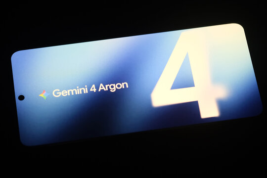 Shanghai, China-Oct.10th 2026: Gemini 4 Argon AI model on phone screen