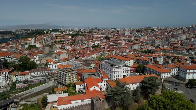 Aerial Panorama of Porto's Old Town Along the Douro