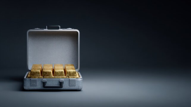 Open Metal Briefcase Filled With Gold Bars