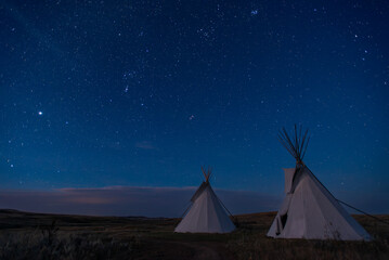 Tipis in the blue hour at Grasslands National Park © Krista