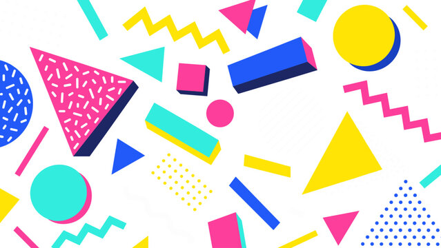 Colorful geometric shapes with offset dimensional edges