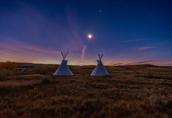 Tipis in the blue hour at Grasslands National Park © Krista