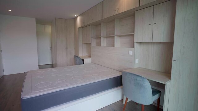 Bright Modern Bedroom with Built In Wooden Wardrobes